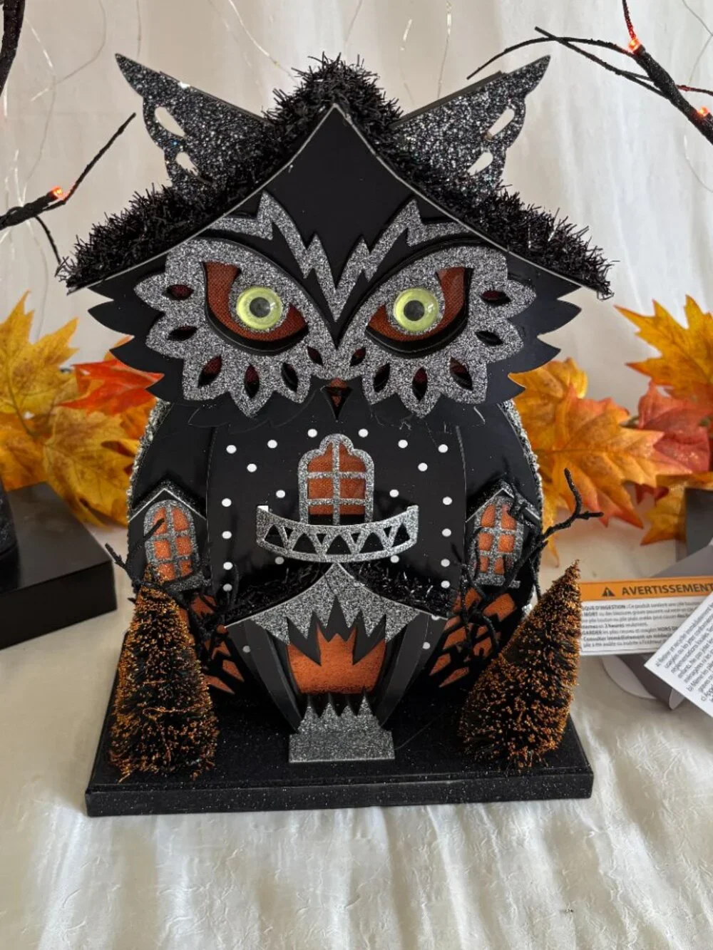 Bella Lux Haunted Halloween Owl Shape Led Light Up Putz House 12
